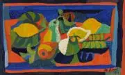 Josef Scharl, Stillleben, Gouache auf braunem Packpapier
