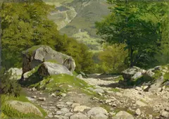 Eugen Dücker, Sommerliche Gebirgslandschaft, Öl auf Leinwand