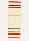 Bernd Hahn, Antikes Prinzip - Striche + Streifen, Mappe mit fünf farbigen Druckgrafiken (Radierung, Hochdruck, Offset) auf Hahnemühle (Wasserzeichen)
