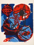 Ernst Wilhelm Nay, Farblitho 1964-1 (Rot aus Blau), Farblithografie auf BFK RIVES (Wasserzeichen)