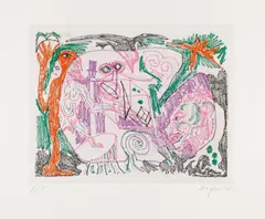 Ohne Titel by A. R. Penck, Farbradierung (Weichgrund) auf Velin, sold Nov 2014
