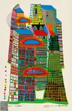 Good Morning City by Friedensreich Hundertwasser, Farbserigrafie und Metallprägedruck auf Fabriano (Trockenstempel), sold Nov 2014