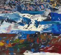Sigrid Kopfermann, "Landschaft mit weißem Feld", Öl auf Leinwand