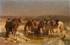Max Joseph Pitzner, Patrouille in Deutsch Südwest-Afrika, Öl auf Holz
