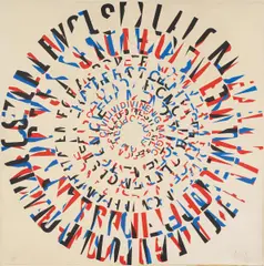 Poem Print by Ferdinand Kriwet, Acryl auf Kunststoff auf Holz aufgezogen, sold Nov 2014