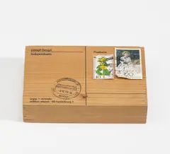 Holzpostkarte by Joseph Beuys, 1974, Serigrafie auf Fichtenholz, sold Nov 2014