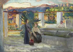 Dora Hitz, Zwei Frauen am Brunnen, Öl auf Leinwand