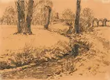 Max Clarenbach, Flusslandschaft, Bleistift auf Papier