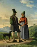Joseph Anton Rhomberg, Jäger und Sennerin in den Bergen, Öl auf Leinwand
