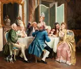 August Knoop, Rokokogesellschaft, Öl auf Holz