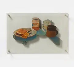 Howard Kanovitz, "PLUM JAM", Mischtechnik (Pastell auf Papier, auf Holz aufgezogen; in Objektrahmen montiert)