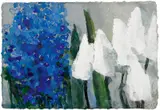 Klaus Fußmann, Vergißmeinnicht und Tulpen, Mischtechnik auf handgeschöpftem Bütten