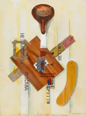 Ohne Titel (Ohne Kanten - Moskau / Netto - Brutto) by Vladimir Nemukhin, Gouache und Collage (Spielkarten und verschiedene Kartonarten) auf festem Velin, sold Nov 2014