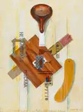 Ohne Titel (Ohne Kanten - Moskau / Netto - Brutto) by Vladimir Nemukhin, Gouache und Collage (Spielkarten und verschiedene Kartonarten) auf festem Velin, sold Nov 2014
