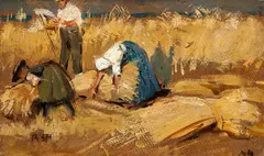 Bauern bei der Kornernte by Robert Sterl, Öl auf Karton, sold Nov 2014