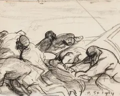 Männer am Schiffsgöpel by Robert Sterl, Kohlezeichnung auf MBM (Wasserzeichen), sold Nov 2014