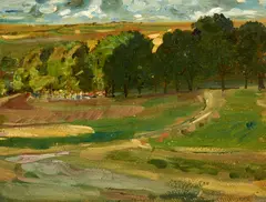 Robert Sterl, Der Weg zu den Eichen, Öl auf Karton