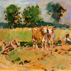 Ochsengespann auf dem Felde by Robert Sterl, Öl auf Karton, sold Nov 2014
