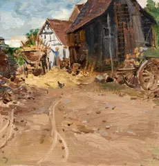 Robert Sterl, Bauernhof, Öl auf Leinwand