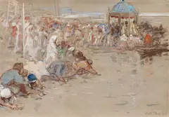 Robert Sterl, Prozession zu Wasser, Aquarell, Pastell und Deckweiß auf chamoisfarbenem Velin