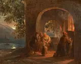 Carl Hilgers, Abendandacht am Rhein, Öl auf Holz