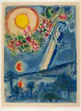 Marc Chagall, Fiancés dans le ciel de Nice, Farblithografie auf ARCHES (Wasserzeichen)