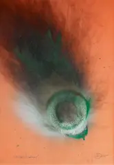 "White Christmas" by Otto Piene, Mischtechnik (Feuergouache) auf rot beschichtetem Karton, sold Nov 2014