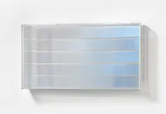 Sphärisches Objekt by Adolf Luther, Mischtechnik (5 konkav gewölbte Spiegelstreifen vor Spiegelwand, in Plexiglaskasten mit Holzrückwand), sold Nov 2014