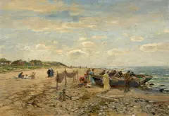 Am Strand by Hugo Mühlig, Öl auf Leinwand, sold Nov 2014