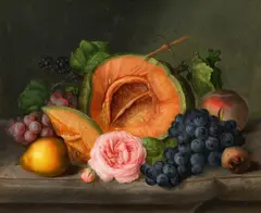 Georg Seitz, Stillleben mit Kürbis und Rose, Öl auf Leinwand