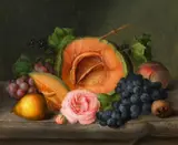 Georg Seitz, Stillleben mit Kürbis und Rose, Öl auf Leinwand