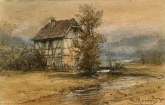 Philipp Rumpf, Häuschen bei Bad Bendtheim(?), Bleistift und Pastellkreide auf Velin