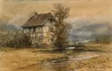 Philipp Rumpf, Häuschen bei Bad Bendtheim(?), Bleistift und Pastellkreide auf Velin