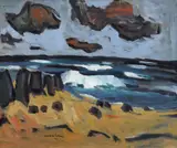 Ernst Mollenhauer, Am Strand mit blauen Wolken, Öl auf Leinwand