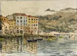 Henri Louis Saintin, Der Hafen von Menton, Aquarell auf Papier