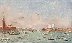 André Hambourg, "Le Matin bassin Saint Marc à Venise", Öl auf Leinwand