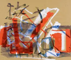 Ohne Titel by Imi Knoebel, Mischtechnik auf braunem Backpapier, sold Nov 2014
