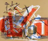 Imi Knoebel, Ohne Titel, Mischtechnik auf braunem Backpapier