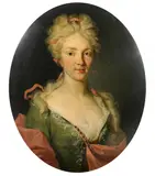 Johann Rudolf d.Ä. Huber, Porträt einer adeligen Dame mit Perlschmuck im Haar, Öl auf Kupfer