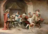 August Knoop, Landsknechte in der Schänke, Öl auf Holz