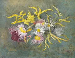 Julius Bretz, Blumenstillleben mit Goldrute, Öl auf Leinwand