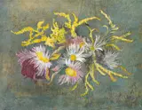 Julius Bretz, Blumenstillleben mit Goldrute, Öl auf Leinwand