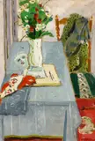 Jules Cavaillès, Interieur mit Blumenstrauß, Öl auf Leinwand