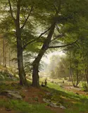 Fritz Ebel, Kinder auf einer Lichtung am Waldbach, Öl auf Leinwand