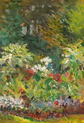 Ernst Wilhelm Eitner, Blühendes Gartenbeet, Öl auf Karton