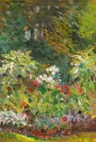 Ernst Wilhelm Eitner, Blühendes Gartenbeet, Öl auf Karton
