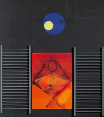 Max Ernst, Le grand ignorant, Collage (Holz, Karton, Metall) und Farblithografie auf drei bemalten (Öl) und mit Scharnieren verbundenen Holzplatten