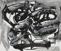 Ohne Titel by Antonio Saura Atarés, Tusche und Deckweiß auf Papier, sold Nov 2014