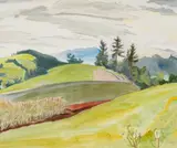 "Bergwiesen" by Erich Heckel, Aquarell über Bleistift auf CANSON & MONTGOLFIER N E VIDAEON LES ANNONAY A LAVIS ANCNE MANUFRE (Wasserzeichen), sold Nov 2014