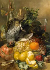 Jagdstillleben mit Früchten und erlegtem Vogel by Willem Fredrik Weidner, Öl auf Holz, sold Nov 2014